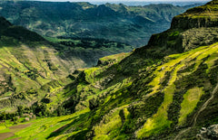 Green mountains in sunshine